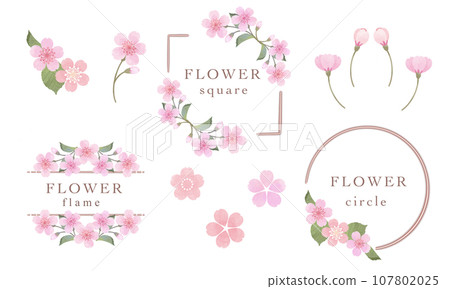 Cute watercolor cherry blossom frame set (with text) Cute watercolor cherry blossom frame set (with text) 107802025