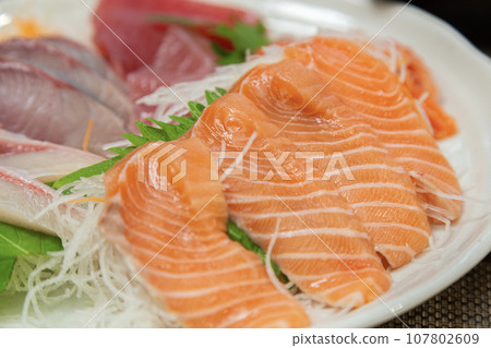 Salmon sashimi Salmon sashimi 107802609