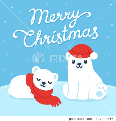 Merry Christmas cute cartoon polar bear cubs Merry Christmas cute cartoon polar bear cubs 107802616