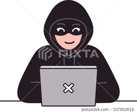 Cartoon Hacker Fishing For Data From Laptop Stock Illustration