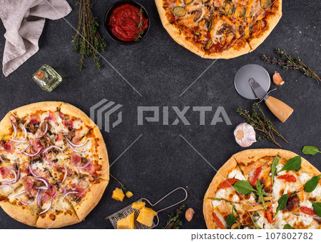 Assortment of various type of Italian pizza Assortment of various type of Italian pizza 107802782