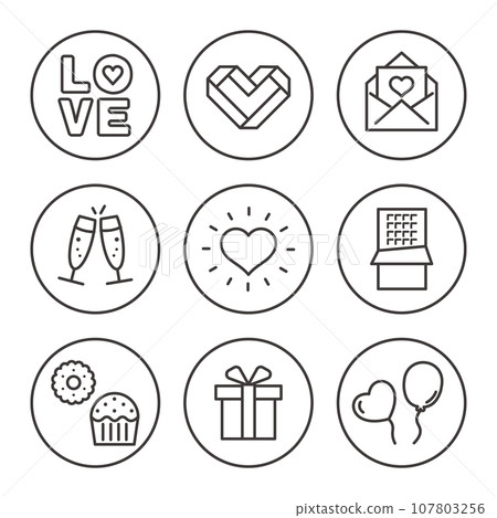 Valentine's Day label style simple icon set 107803256