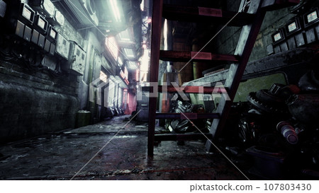 asian town with Neon light from billboards and advertisement in nightlife 107803430