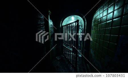 whire door and neon lights at night 107803431