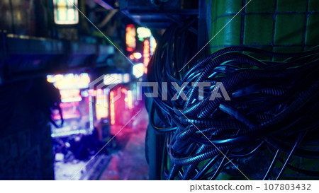 Restaurant street or small alley with neon lights Restaurant street or small alley with neon lights 107803432