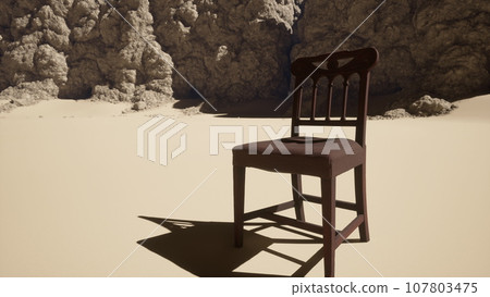 A chair that is sitting in the sand A chair that is sitting in the sand 107803475