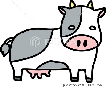 A loose hand-drawn dairy cow is standing A loose hand-drawn dairy cow is standing 107803568