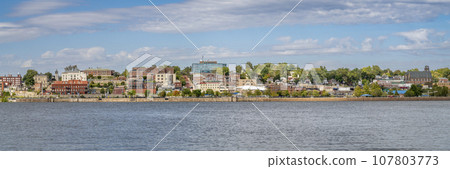 cityscape panorama of Alton in Illinois on a shore of the Mississippi River, a view from the Missouri shore 107803773