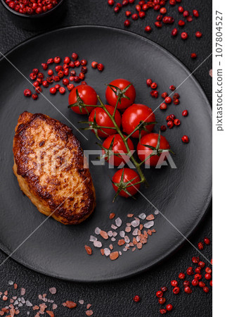 Delicious fresh fried vegetarian soybean cutlet with salt, spices and herbs 107804527