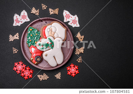 Fresh delicious baked christmas or new year gingerbread cookies Fresh delicious baked christmas or new year gingerbread cookies 107804581