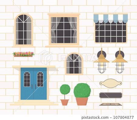 Constructor of house elements from blue doors, windows 107804877