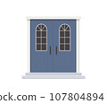 Cute blue antique double doors with glass windows 107804894