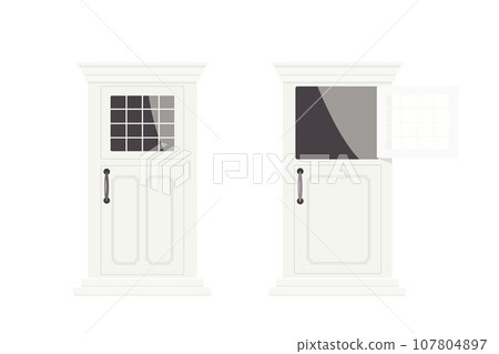 Cute white vintage doors with open and close windown 107804897