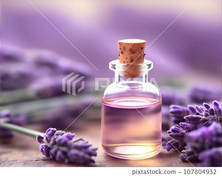 Horizontal blur wallpaper with purple lavender. Detailed image of violet flower. 107804932