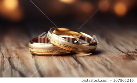 wedding rings on romantic background 107805216