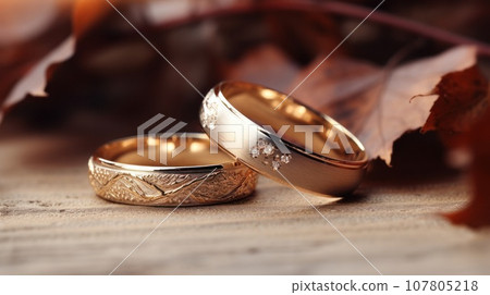 wedding rings on romantic background 107805218