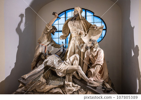 Interior of the Buergersaalkirche, Citizen's Hall Church at Munich, Germany. It was built in 1709 107805389