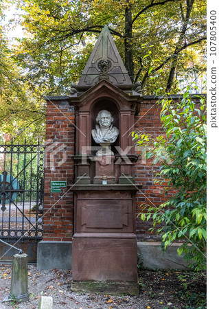 View of famous Old North Cemetery of Munich, Germany with historic gravestones. View of famous Old North Cemetery of Munich, Germany with historic gravestones. 107805400