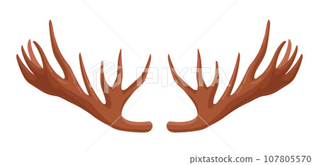 Cartoon wild mammal antlers, moose or deer horn. Hunting trophy flat vector illustration. Moose animal horns Cartoon wild mammal antlers, moose or deer horn. Hunting trophy flat vector illustration. Moose animal horns 107805570