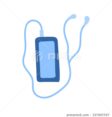 Cartoon Color Mobile Phone with Headset for Listen to Music Concept Flat Design Style. Vector illustration Cartoon Color Mobile Phone with Headset for Listen to Music Concept Flat Design Style. Vector illustration 107805597