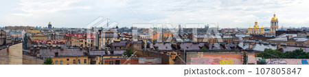 panoramic top view of the city roofs in the historical center of Saint Petersburg panoramic top view of the city roofs in the historical center of Saint Petersburg 107805847