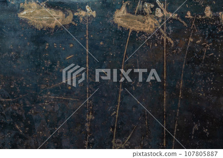 rusted black flat raw steel sheet surface texture and background with scratches 107805887