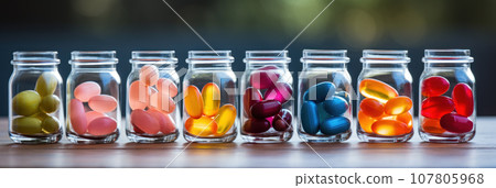colored probiotic tablets in glass bottles colored probiotic tablets in glass bottles 107805968