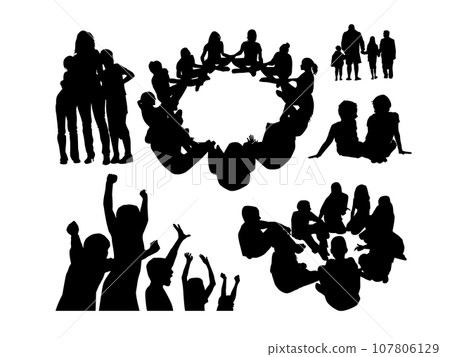 Silhouette of groups of people. Conducting psychological trainings. hand drawing. Not AI, Illustrat3. Vector illustration 107806129