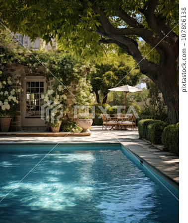 Swimming pool in a warm Mediterranean climate 107806138