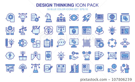 Design Thinking blue colored outline icons set.... - Stock Illustration ...