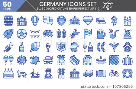 Germany blue colored outline icons set. The element collections can be used in social media posts, web design, app design, and more. Germany blue colored outline icons set. The element collections can be used in social media posts, web design, app design, and more. 107806296