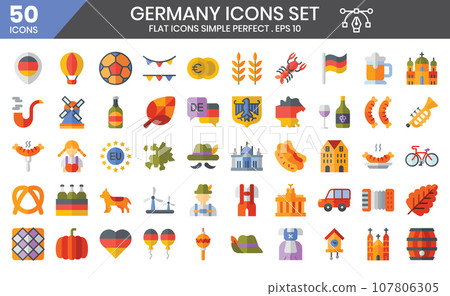 Germany flat icons set. The element collections can be used in social media posts, web design, app design, and more. Germany flat icons set. The element collections can be used in social media posts, web design, app design, and more. 107806305