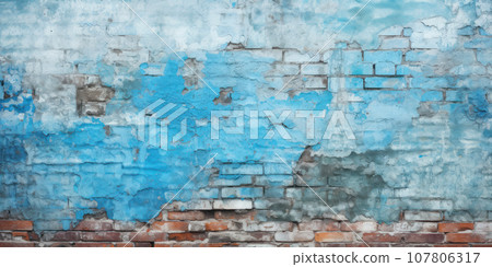 Vintage paint texture background, brick wall with old damage plaster 107806317