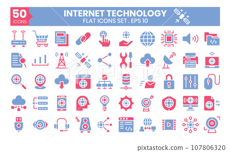Internet Technology flat two color icons set.The collection includes business and development, programming, web design, app design, and more. 107806320