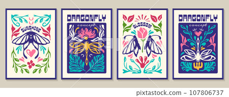 Abstract floral posters in trendy matisse minimal style 107806737