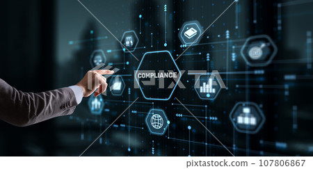 Businessman clicks Compliance Rules Law Business Technology concept 107806867