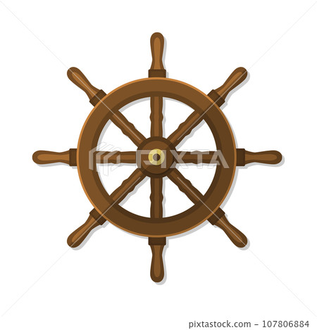 Ship wheel, rudder, steering flat style vintage vector illustration isolated on white. Ship wheel, rudder, steering flat style vintage vector illustration isolated on white. 107806884