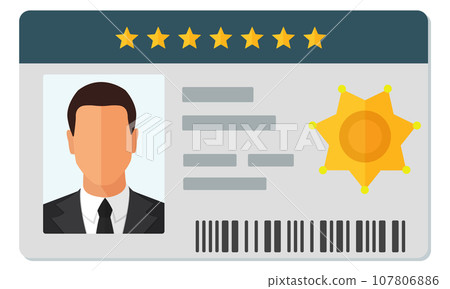 Security guard officer ID staff plastic badge card. Flat style design vector illustration template with text isolated on white. 107806886