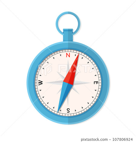 Vintage blue compass instrument, measuring tool for navigation and orientation.Flat style vector illustration isolated on white background. 107806924