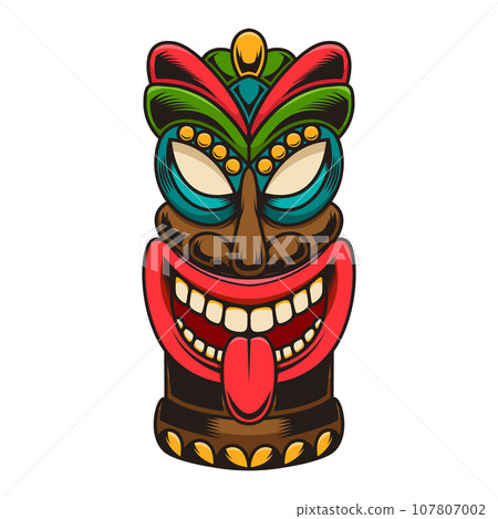 Illustration of tiki idol. Design element for logo, label, sign, poster. Vector illustration 107807002