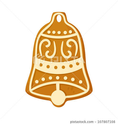 Bell Gingerbread Cookie as Winter Homemade Sweet Snack with Sugar Glaze Vector Illustration 107807108