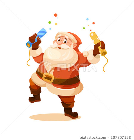 Funny Santa Character with White Beard and Red Hat with Firecrackers Vector Illustration 107807138