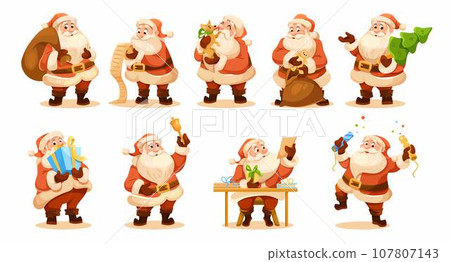 Funny Santa Character with White Beard and Red Hat Engaged in Different Activity Vector Set Funny Santa Character with White Beard and Red Hat Engaged in Different Activity Vector Set 107807143