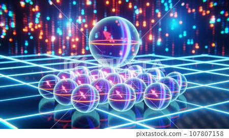 Logic Qubit with Error Protection vs Standard Qubits, Superposition, Concept of Logic Qubit - 3D Rendering Logic Qubit with Error Protection vs Standard Qubits, Superposition, Concept of Logic Qubit - 3D Rendering 107807158