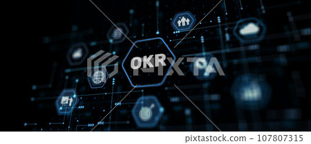 OKR Objective key result business technology finance concept. Abstract background 107807315