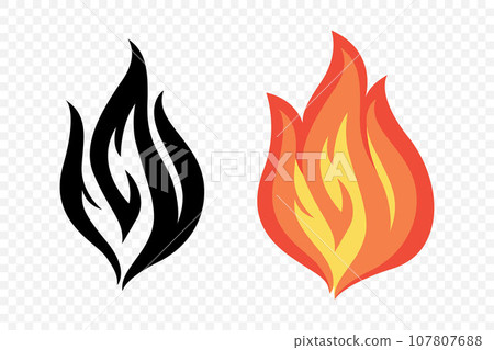 Flat Vector Fire Flame Icon Set. Campfire Shape Sign, Isolated. Bonfire Collection. Vector Illustration 107807688