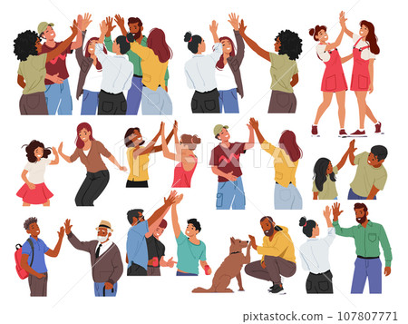 Characters Celebrate Success By Enthusiastically Slapping Palms Together, A High Five, Creating An Audible Clap 107807771