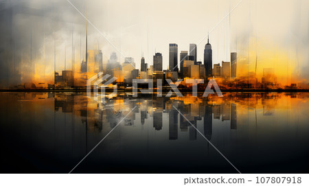 colored abstract city skyline with reflection -...-插圖素材 [107807918 ...