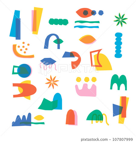 Abstract shapes pattern. Double risographic effect. Vector design.  107807999