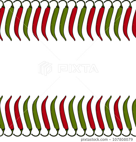 Abstract rectangular double sided frame of garland of chili pepper in trendy bright color. Copyspace 107808079